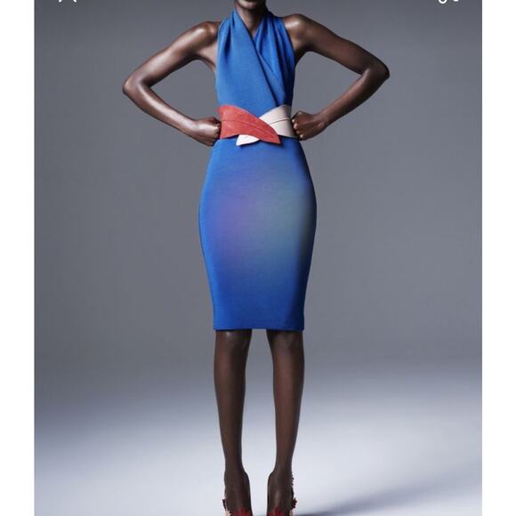 Emanuel‎ Ungaro Paris Stretch Bodycon Sheath Open Back Surplice Dress Size 8 - Picture 1 of 10